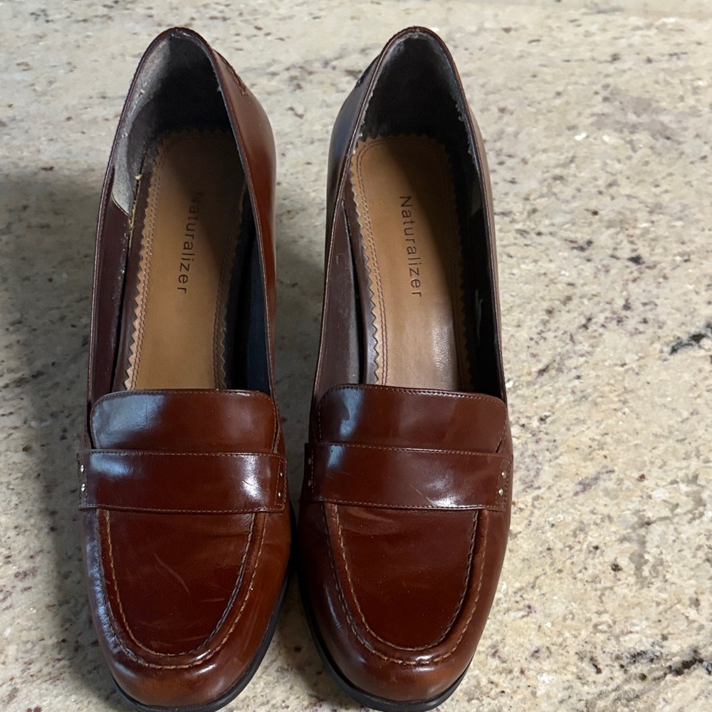 These 3 inch heels are made of leather and very comfortable.
